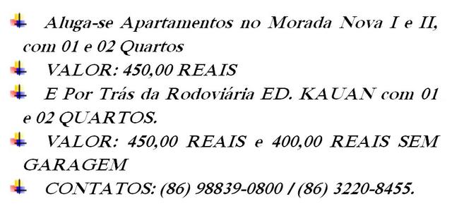 Apartamentos no morada nova 01 e 02 e no ed. kauan