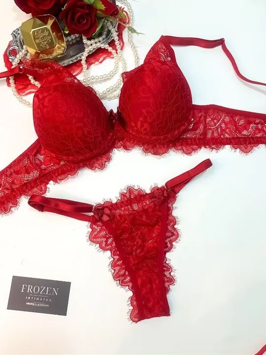 Conjunto Lingerie Bojo E Renda Vermelho Roupas Cristo Rei