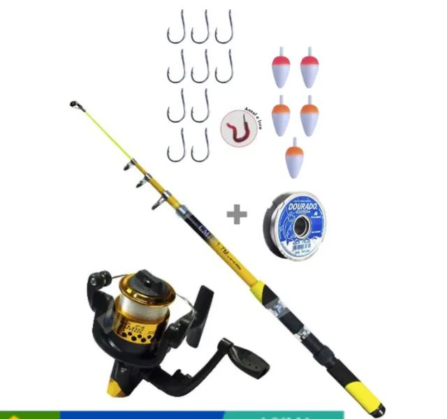 Kit Vara De Pesca Completa Vara Molinete Linha Anzol E Mais X