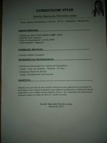 Atendente de lanchonete e auxiliar de cozinha
