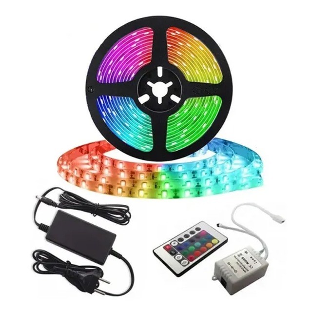 Kit Fita Led Rgb 5050 Rolo 5m Ip65 Controle E Fonte KapBom