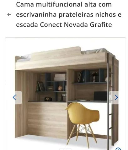 Cama multifuncional alta escrivaninha prateleiras nichos baú e