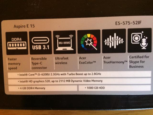 Notebook ACER Aspire E 15