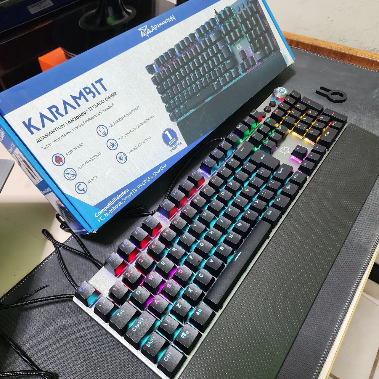 Teclado Gamer Mec Nico Full Led V Rias Fun Es Karambir Adamantium