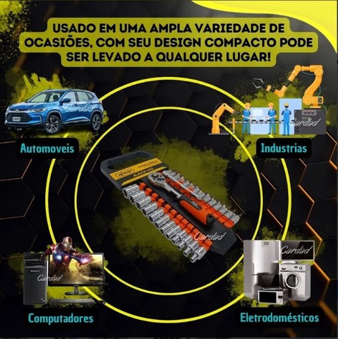Jogo De Chaves Soquetes Knup 28 Peças com Catraca Reversível e Extensor - Foto 5