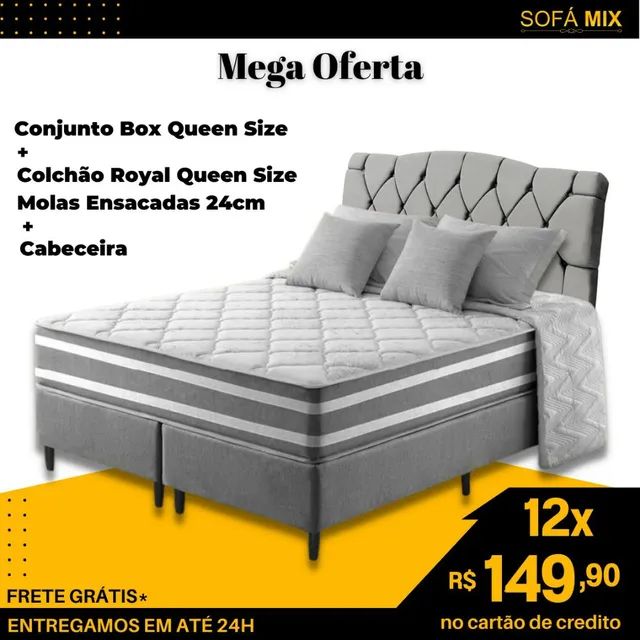 Cama Box Queen Size com Gaveta Mega Colchões Black - 158x198