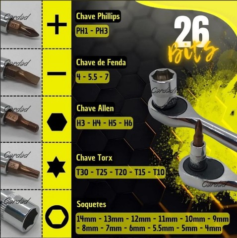 Jogo De Chaves Soquetes Knup 28 Peças com Catraca Reversível e Extensor - Foto 2