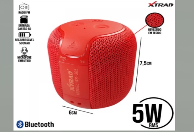 Mini Caixa Recarregável 5W Bluetooth/SD/Rádio FM Revestido em Tecido - Foto 5