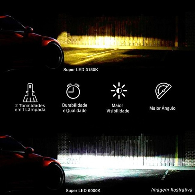 Kit Lâmpada Super Led 2D 6.400 Lumens - H1 H3 H4 H7 H8 H11 H16 H27 - Foto 3