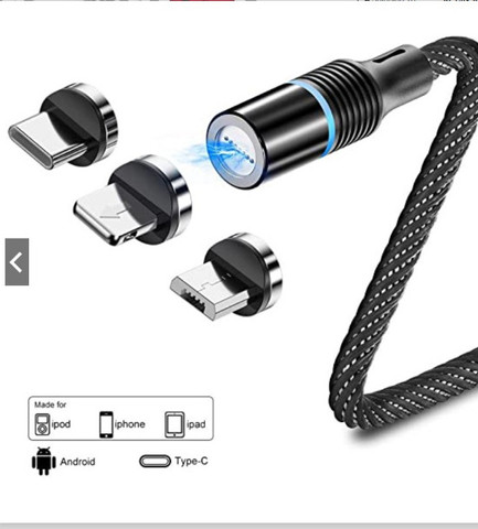 Cabo Carregador Magnético Usb 3 Em 1 Type C/ Micro Usb e Ios (Lighting) - Foto 3