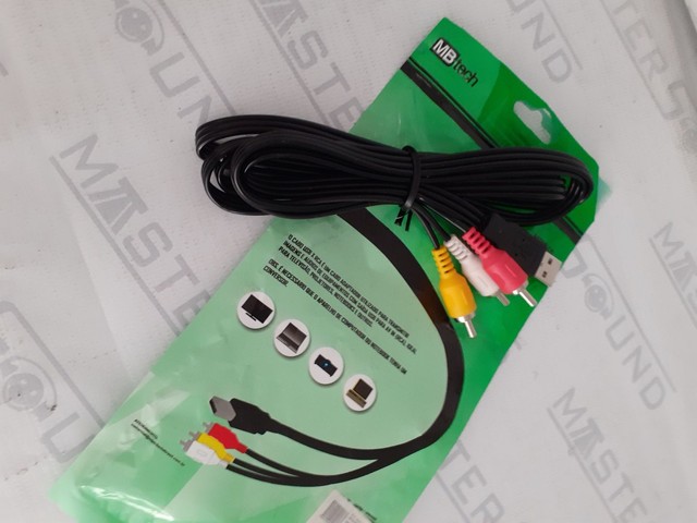 Cabo de áudio e vídeo.  Usb X 3 rca macho. Com 1,5 metros. Novo.