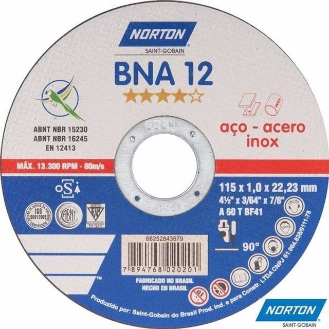 Disco Corte Bna 12 Norton 4 1 /2 Polegadas