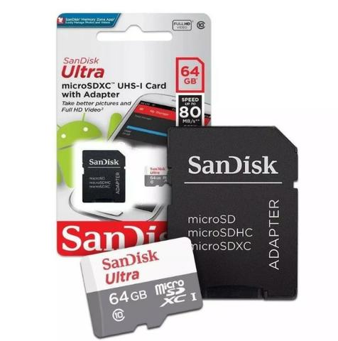 Cartão Micro Sd 64gb Ultra Classe10 Sandisk Original 80mb/s - Mega Infotech