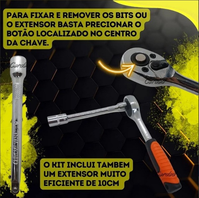 Jogo De Chaves Soquetes Knup 28 Peças com Catraca Reversível e Extensor - Foto 4