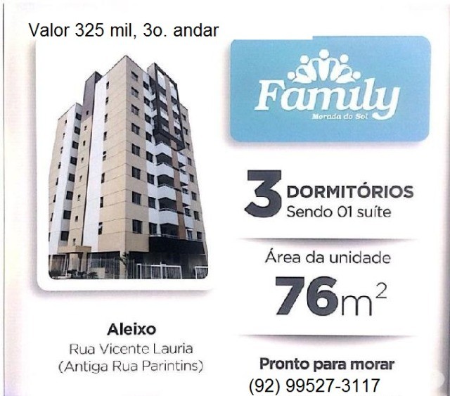Apartamento 3 qtos, s/ 1 suíte, Family M. do Sol, Aleixo