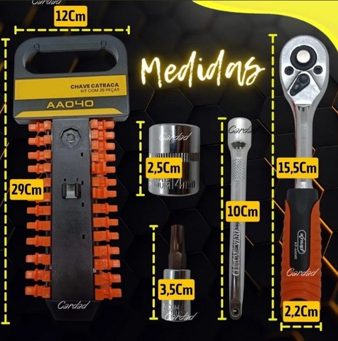 Jogo De Chaves Soquetes Knup 28 Peças com Catraca Reversível e Extensor - Foto 6