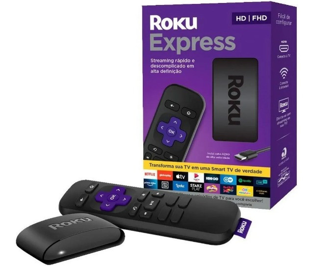 Tv box Roku Express 3930 padrão Full HD 32MB preto com memória RAM de 512MB