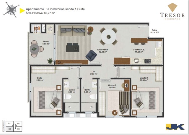 Apartamento de 2 e 3 dormitórios a partir de 74,73 m². Acabamento impecável localizado no  - Foto 8