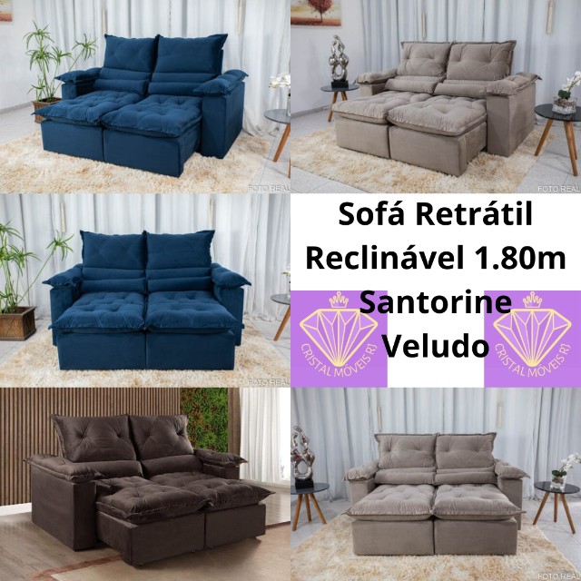 Sofá Retrátil Reclinável 1.80m Santorine Veludo RF