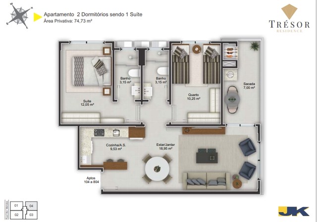 Apartamento de 2 e 3 dormitórios a partir de 74,73 m². Acabamento impecável localizado no  - Foto 10