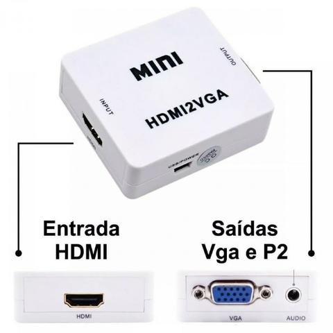 Mini Adaptador Hdmi Para Vga C/ Saída De Áudio Hdmi2 vga