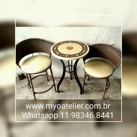 Conjunto mesa mosaico madeira com mosaico - Foto 2