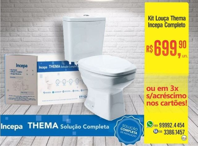 Kit Bacia Com Caixa Acoplada Completo Thema 3/6L Branco Incepa