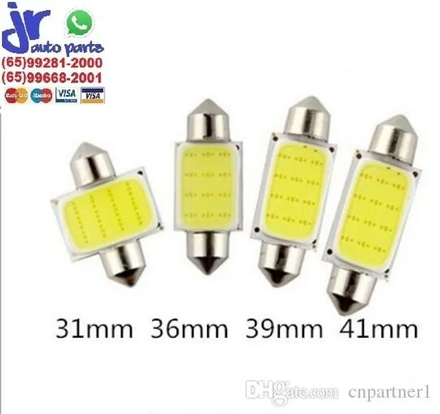 Lâmpada LED Torpedo Cob 31mm 36mm 39mm 41mm Branca Placa Teto e Porta Malas