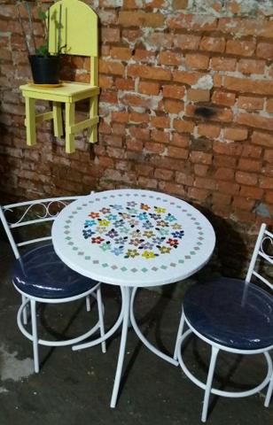 Conjunto mesa mosaico madeira com mosaico - Foto 3