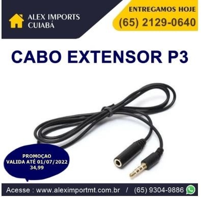 Cabo Extensor P3 para Celular, notebook e headset