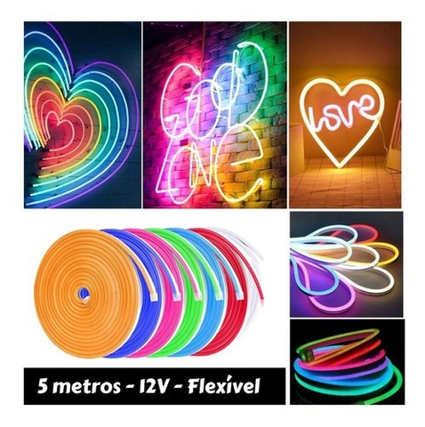 Fita Led Neon 12v Fina Corte 2,5cm Alto Brilho+ Fonte 12V 2a