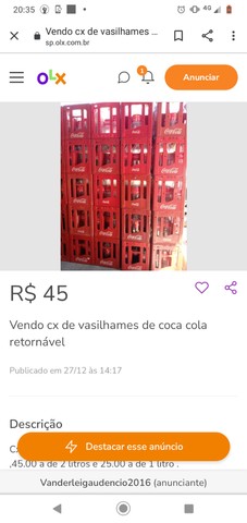 Vendo  caixas de coca cola.