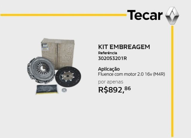 Kit Embreagem Renault Fluence 2.0 16v motor M4R Original
