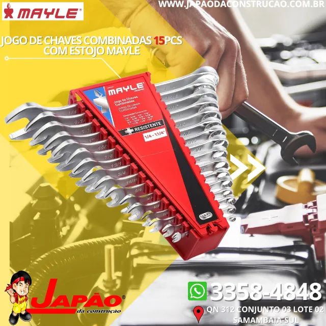 Kit Jogo de Chaves Combinadas 6 à 32mm com 15 Peças Mayle Com Estojo.