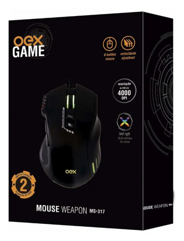 Mouse Gamer 8 Botões Macro 4000dpi Led Rgb Weapon Ms317 Oex em Fortaleza