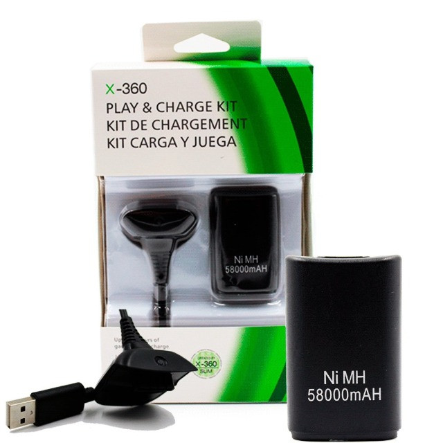 Carregador Com Bateria Xbox 360 Preto