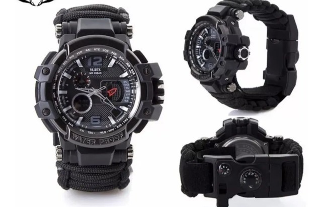Relógio bracelete Paracord digital com 15 ferramentas sobrevivência ! 