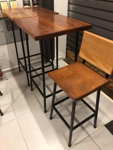 Mesa e bancos de aço e madeira de 4cm - Foto 3