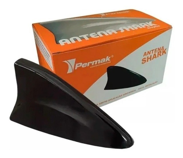 Antena Decorativa Tubarão Shark Preto Brilhante - Permak
