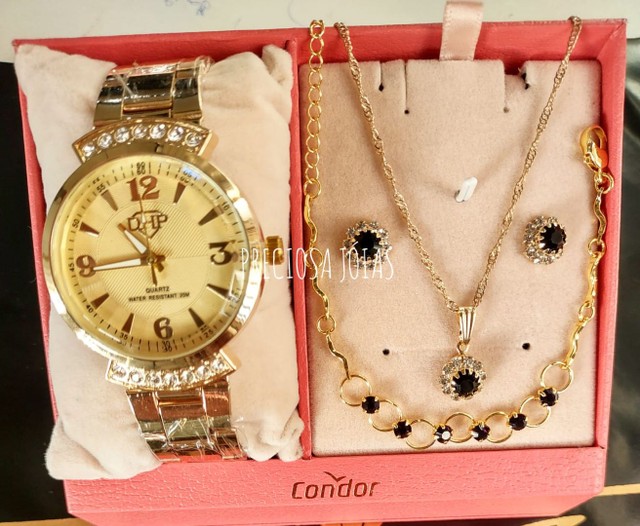 Kit relógio resistente a água + colar e brincos e pulseira de brinde  - Foto 2