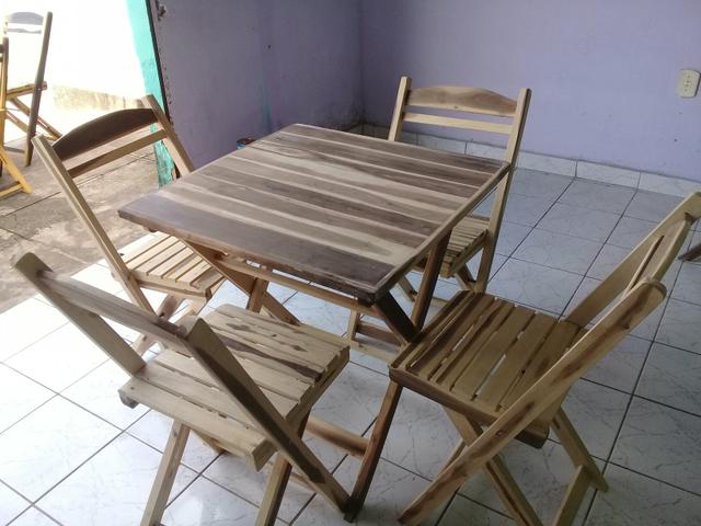 Mesa madeira dobrável 70x70 4 cadeiras