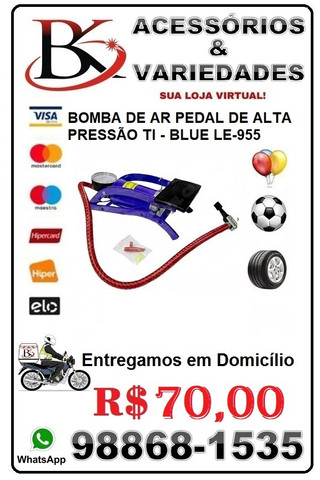 Bomba de Ar Pedal de Alta Pressão Com Bicos Adaptadores It-Blue 955- (Loja BK Variedades)