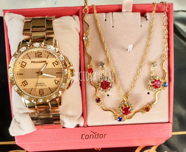 Kit relógio resistente a água + colar e brincos e pulseira de brinde  - Foto 4