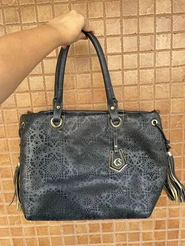 Bolsa couro Carmen Steffens preta 