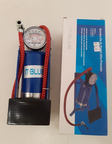 Bomba de Ar Pedal de Alta Pressão Com Bicos Adaptadores It-Blue 955- (Loja BK Variedades)