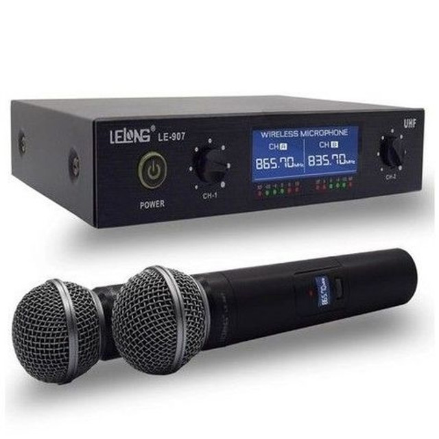 Microfone Duplo Sem Fio Profissional LE-907 Uhf Digital 100m Bivolt - Foto 2