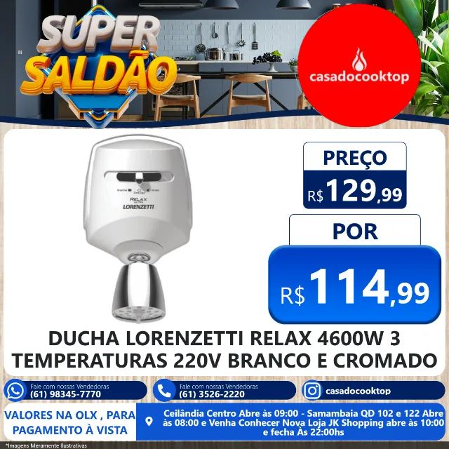 Ducha Lorenzetti Relax 4600W 3 Temperaturas 220V Branco e Cromado -  Utilidades domésticas - Samambaia Sul (Samambaia), Brasília 826578851