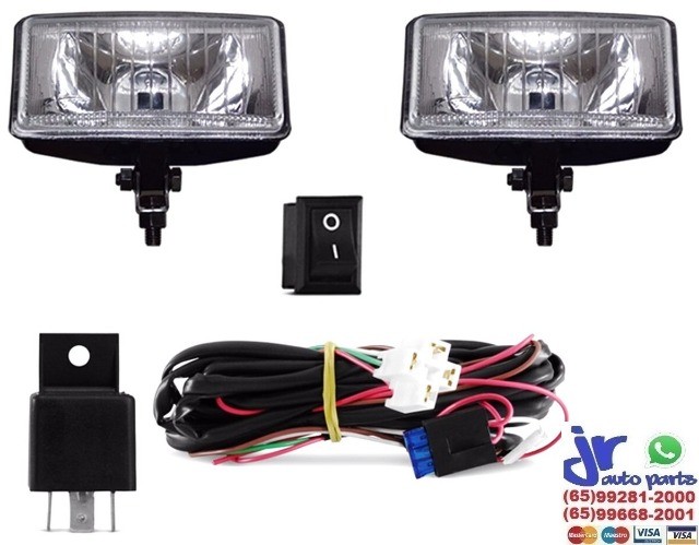 Kit Farol Milha Retangular Universal Auxiliar Neblina 