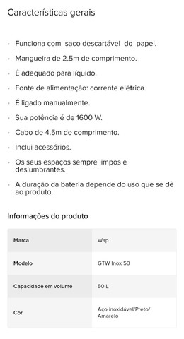 Aspirador profissional inox  50 litros Wap  - Foto 4