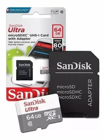 Cartão Micro Sd 64gb Ultra Sandisk 80mb/s Classe 10 Original